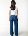 COLOURFUL REBEL JEANS GAIAS RHINESTONES HIGH RISE WIDE LEG DARK BLUE DENIM