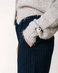 COLOURFUL REBEL PANTS RUS PINSTRIPE PINTUCK STRAIGHT DARK BLUE