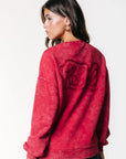 COLOURFUL REBEL SWEATER REBEL BRAID ACID WASH DROPPED SHOULDER MEDIUM RED