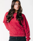 COLOURFUL REBEL SWEATER REBEL BRAID ACID WASH DROPPED SHOULDER MEDIUM RED