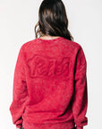 COLOURFUL REBEL SWEATER REBEL BRAID ACID WASH DROPPED SHOULDER MEDIUM RED