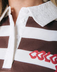 COLOURFUL REBEL SWEATER SKYLER STRIPED LACE POLO LONGSLEEVE WHITE/BROWN