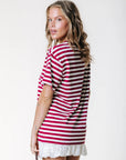 COLOURFUL REBEL T-SHIRT PUFF LOGO STRIPE LOOSEFIT DEEP BURGUNDY