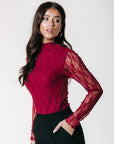 COLOURFUL REBEL TOP NOE LACE HIGH NECK MERLOT RED