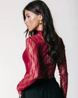 COLOURFUL REBEL TOP NOE LACE HIGH NECK MERLOT RED