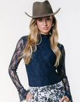 COLOURFUL REBEL BLOUSE NENA TOP LACE HIGH NECK NAVY