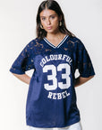 COLOURFUL REBEL T-SHIRT TAYLA 33 LACE MESH FOOTBALL DEEP BLUE