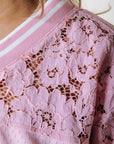 COLOURFUL REBEL T-SHIRT TAYLA 33 LACE MESH FOOTBALL LIGHT PINK