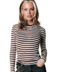 COLOURFUL REBEL TOP JUNA STRIPE ROUNDNECK BROWN