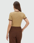 JOSH V T-SHIRT CODY FITTED MET LOGO LIGHT BROWN MELANGE