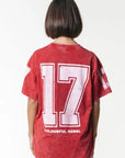 COLOURFUL REBEL T-SHIRT LOGO ACID WASH RACING RED