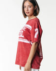 COLOURFUL REBEL T-SHIRT LOGO ACID WASH RACING RED