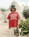 COLOURFUL REBEL T-SHIRT LOGO ACID WASH RACING RED