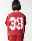 COLOURFUL REBEL T-SHIRT 33 ACID WASH DROPPED SHOULDER SWEAT SS RACING RED