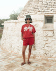 COLOURFUL REBEL T-SHIRT 33 ACID WASH DROPPED SHOULDER SWEAT SS RACING RED