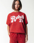 COLOURFUL REBEL T-SHIRT 33 ACID WASH DROPPED SHOULDER SWEAT SS RACING RED