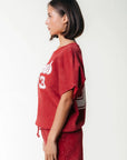 COLOURFUL REBEL T-SHIRT 33 ACID WASH DROPPED SHOULDER SWEAT SS RACING RED
