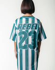 COLOURFUL REBEL JURK T-SHIRT TAYLIE STRIPED FOOTBALL TEE DRESS DARK GREEN