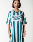COLOURFUL REBEL JURK T-SHIRT TAYLIE STRIPED FOOTBALL TEE DRESS DARK GREEN