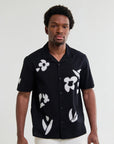 WAX LONDON OVERHEMD DIDCOT SS SHIRT ABSTRACT APPLIQUE BLACK/BEIGE