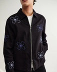 WAX LONDON JAS ELDON JACKET COTTON TWILL FLORAL BLACK
