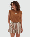 JOSH V SHORT FARIS MID WAISTED STRIPES MOCHA BROWN