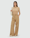 JOSH V PANTS KYRIE MID RISE WIDE LEG PANTALON LIGHT BROWN
