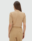 JOSH V PULLOVER FRANKA FITTED TOP MET MERINOWOL LIGHT BROWN MELANGE