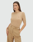 JOSH V PULLOVER FRANKA FITTED TOP MET MERINOWOL LIGHT BROWN MELANGE