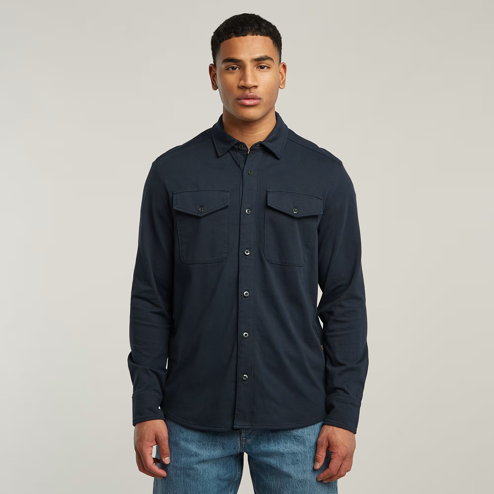 G-STAR RAW MEN OVERSHIRT JERSEY MARINE POCKETS SALUTE