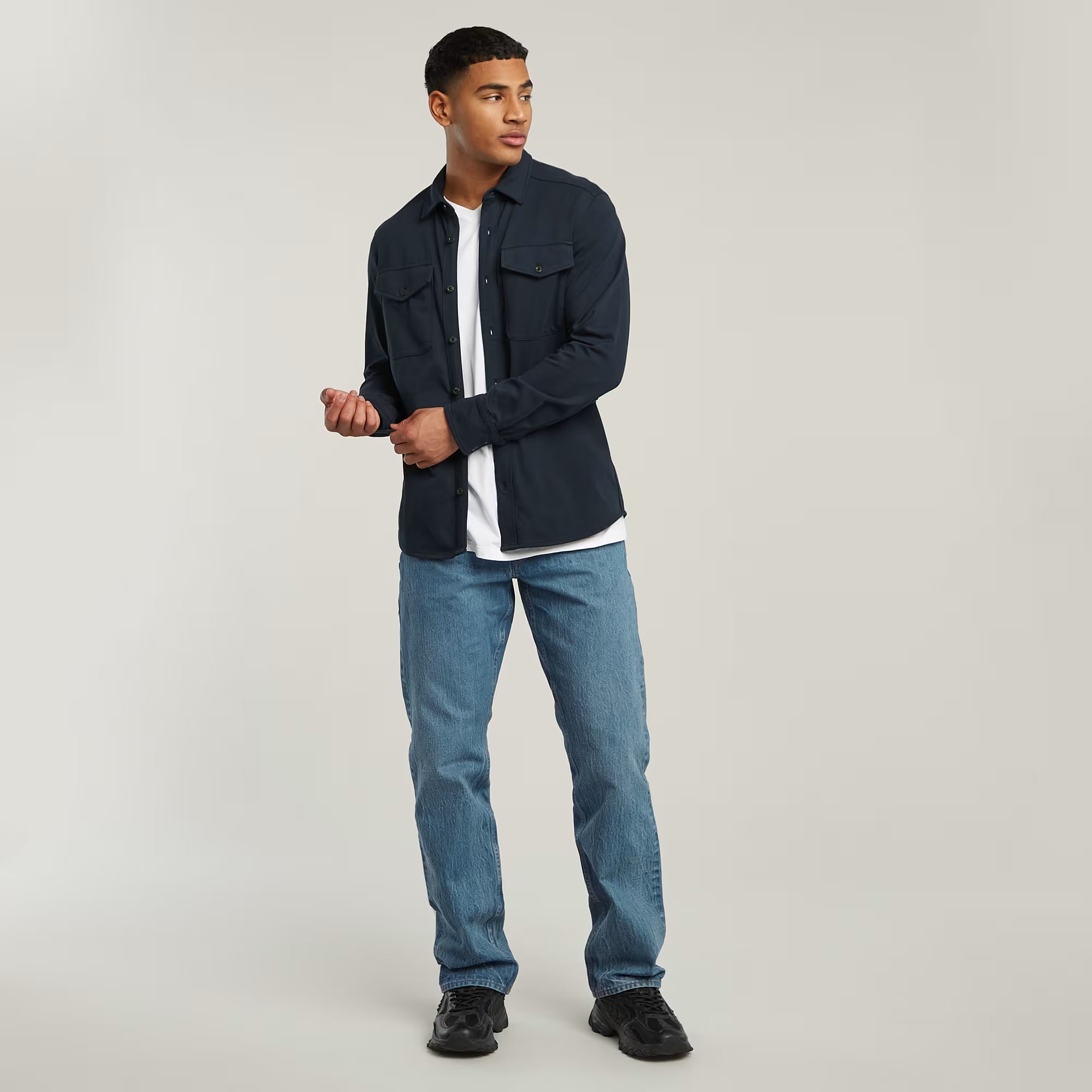 G-STAR RAW MEN OVERSHIRT JERSEY MARINE POCKETS SALUTE