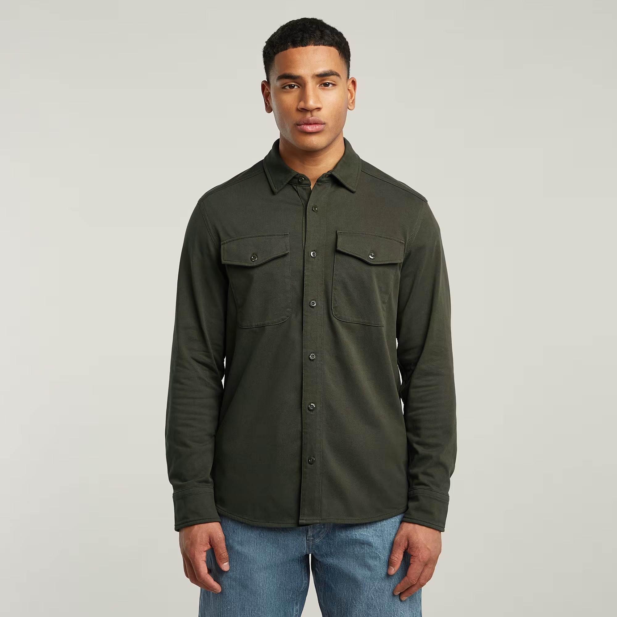 G-STAR RAW MEN OVERSHIRT JERSEY MARINE POCKETS ASFALT