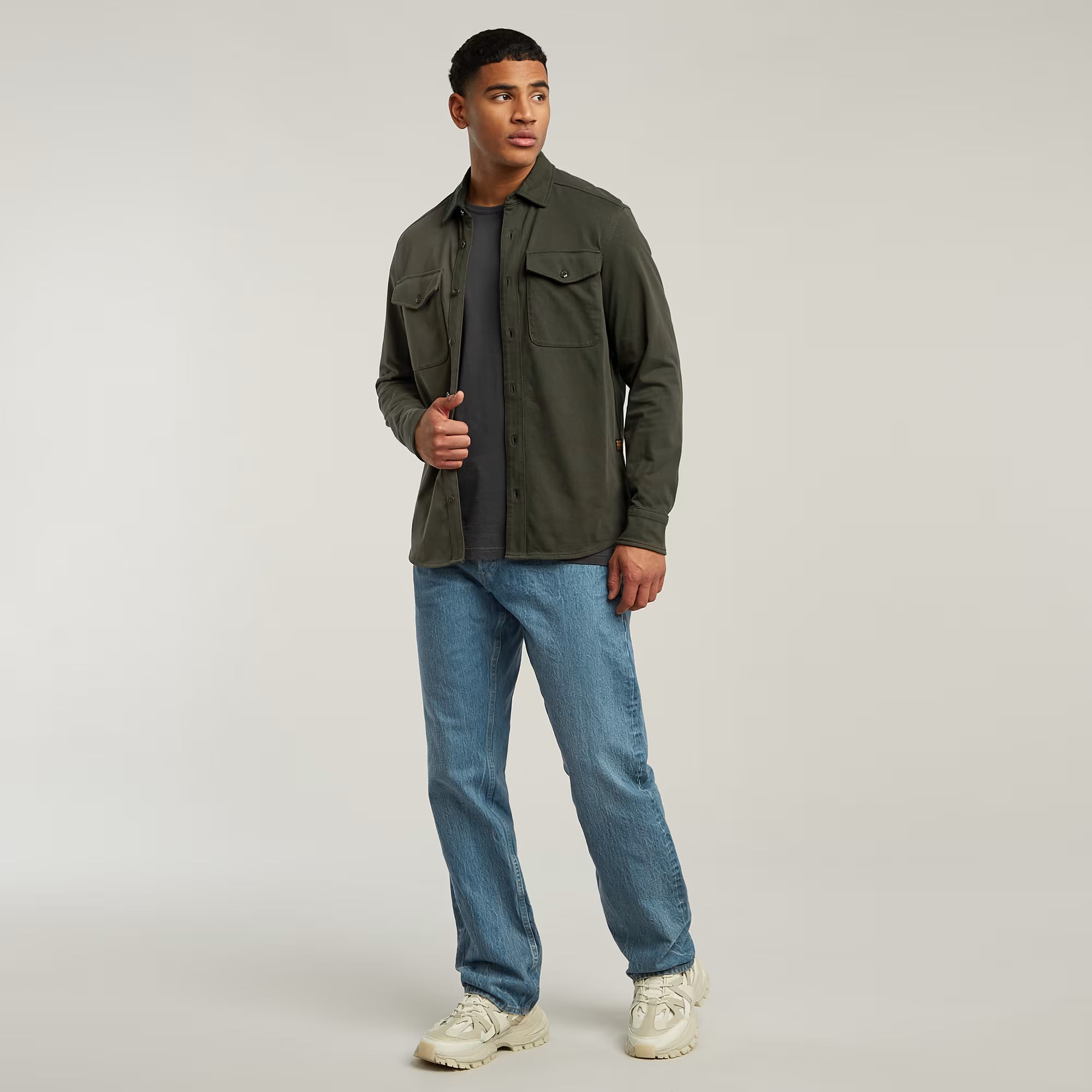 G-STAR RAW MEN OVERSHIRT JERSEY MARINE POCKETS ASFALT