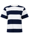 ANOTHER-LABEL T-SHIRT GINI S/S STRIPE NIGHT SKY OFF WHITE