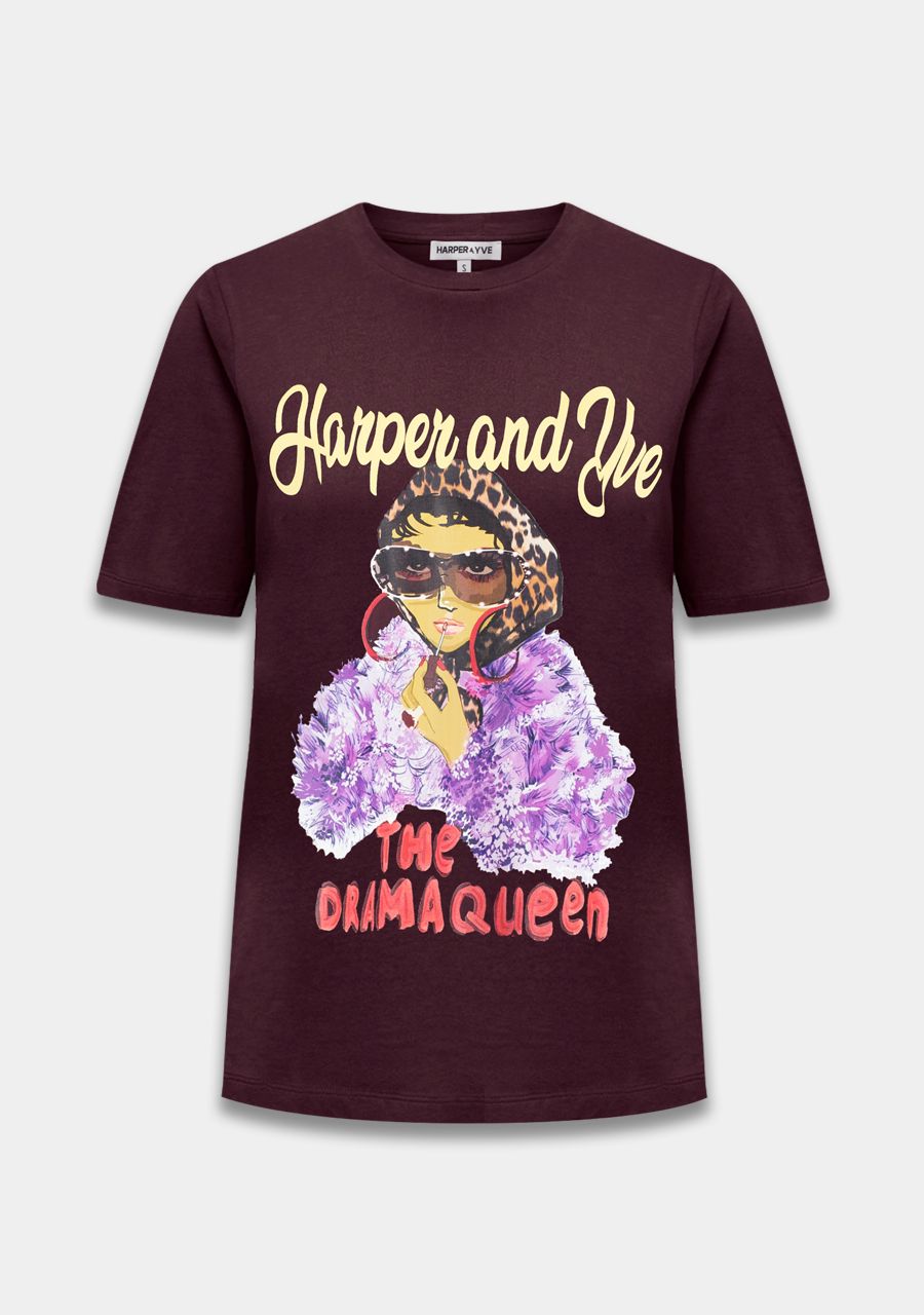 HARPER & YVE T-SHIRT DRAMAQUEEN-SS DARK FUDGE