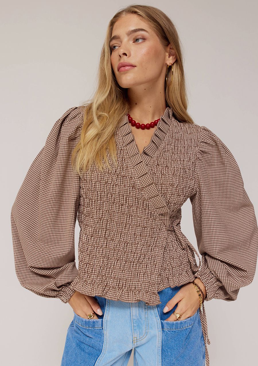 HARPER & YVE BLOUSE DEBBY-LS CHECK DARK FUDGE