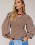 HARPER & YVE BLOUSE DEBBY-LS CHECK DARK FUDGE
