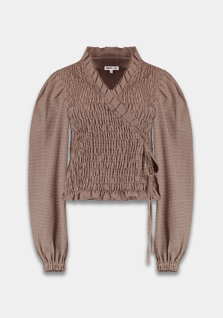HARPER & YVE BLOUSE DEBBY-LS CHECK DARK FUDGE