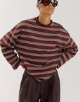 HARPER & YVE SWEATER TOMMY-LS BROWN STRIPE
