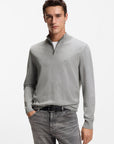 BOSS MEN PULLOVER PADRO-L ZIP NECK KNITTED COTTON SILVER