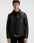 BOSS MEN JAS SHIRT-STYLE JACKET IN NAPPA LEATHER BLACK