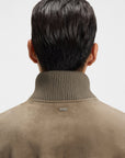 BOSS MEN JAS SUEDE JACKET WITH COTTON BLEND SLEEVES LEATHER BROWN