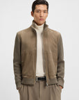 BOSS MEN JAS SUEDE JACKET WITH COTTON BLEND SLEEVES LEATHER BROWN