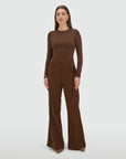 JOSH V PANTS KORIEN MID RISE FLARED DARK BROWN