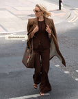 JOSH V PANTS KORIEN MID RISE FLARED DARK BROWN