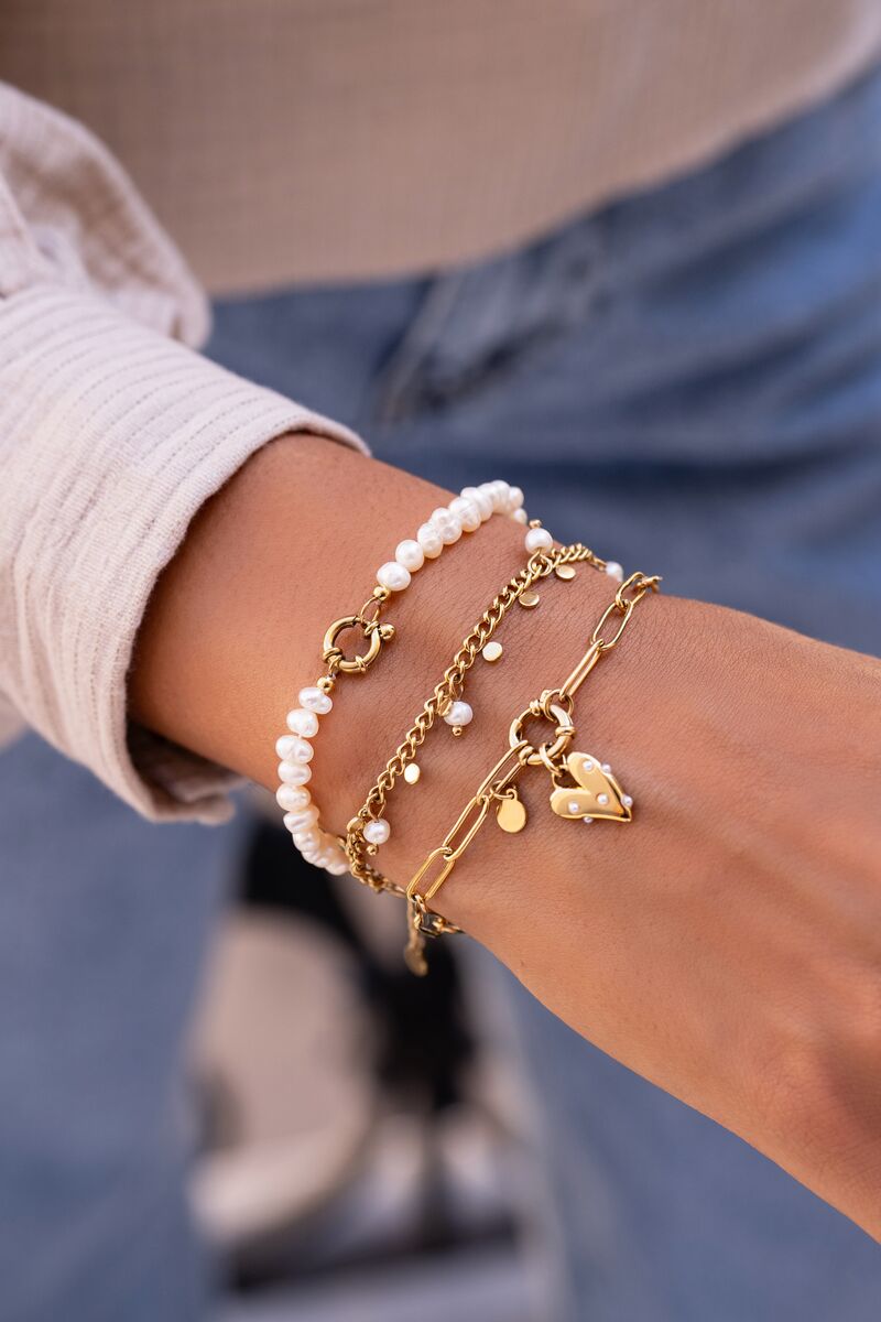 MY JEWELLERY SIERADEN ARMBAND GROOT HART EN IMITATIEPARELS GOUD