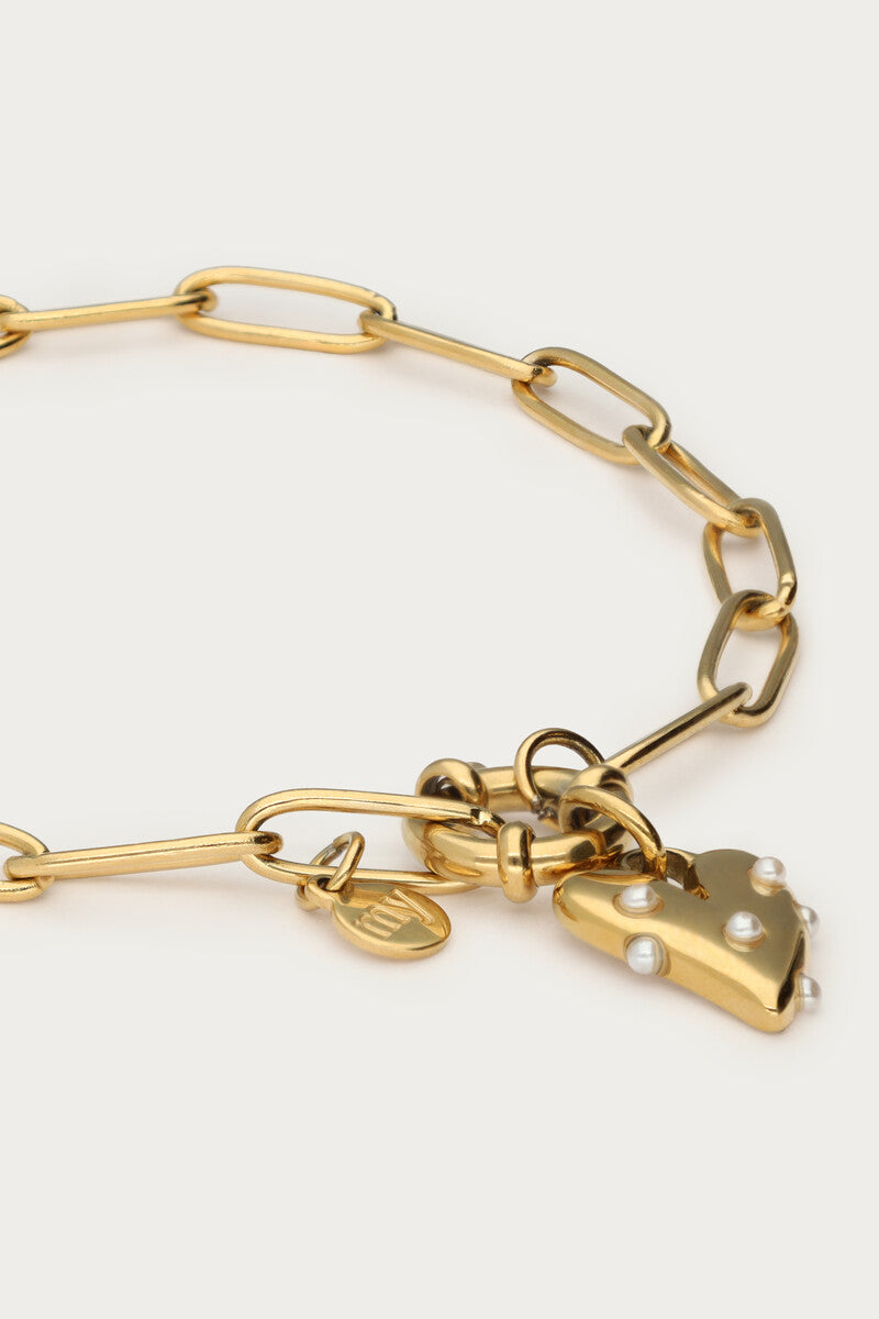 MY JEWELLERY SIERADEN ARMBAND GROOT HART EN IMITATIEPARELS GOUD