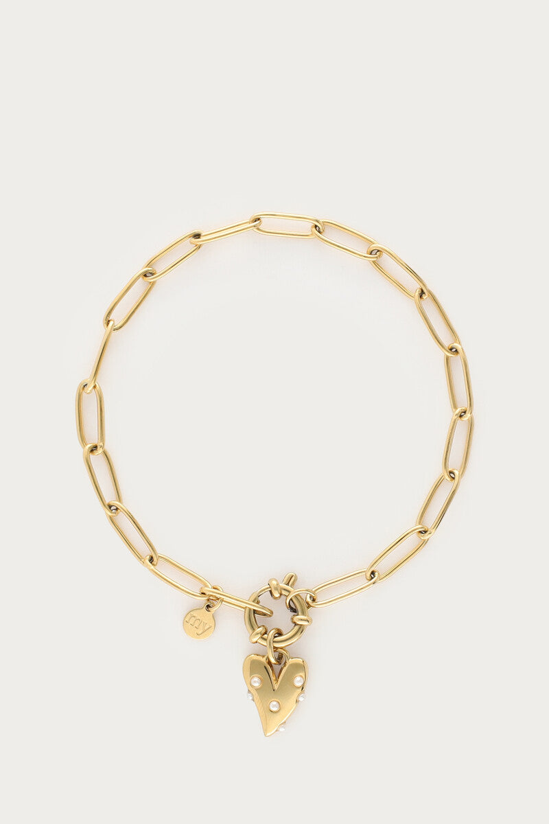MY JEWELLERY SIERADEN ARMBAND GROOT HART EN IMITATIEPARELS GOUD