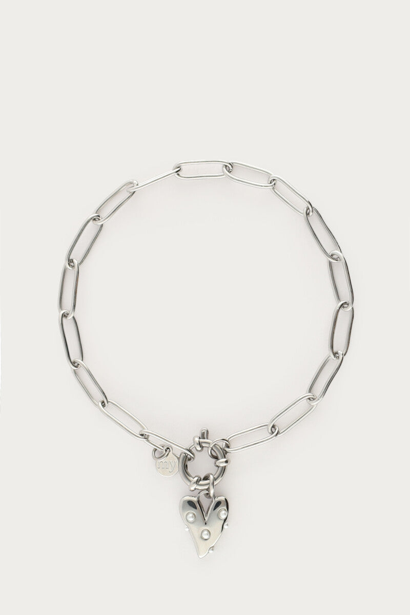 MY JEWELLERY SIERADEN ARMBAND GROOT HART EN IMITATIEPARELS ZILVER