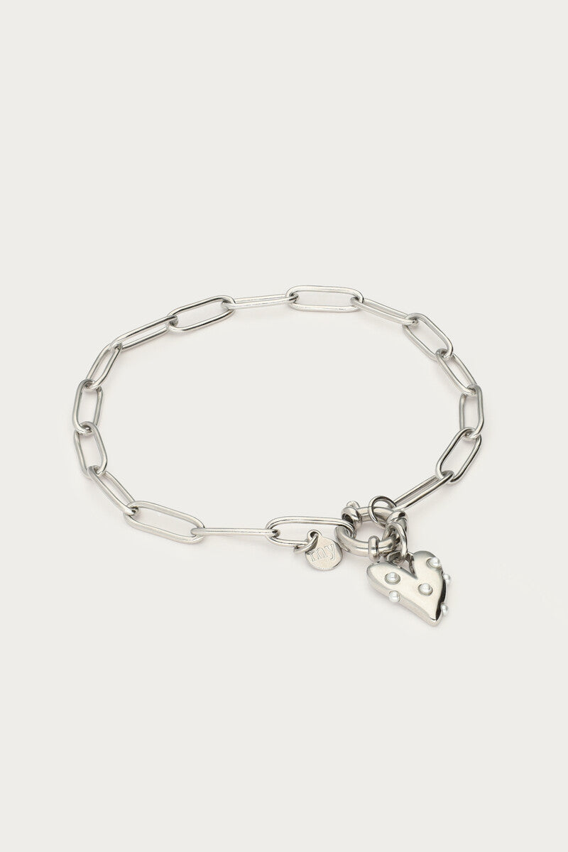 MY JEWELLERY SIERADEN ARMBAND GROOT HART EN IMITATIEPARELS ZILVER